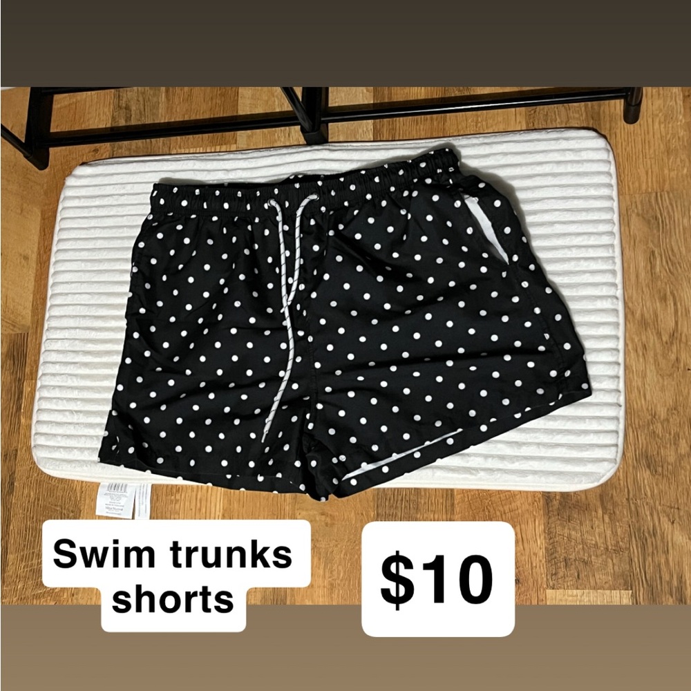 Black and White Polka Dot Swim Trunks